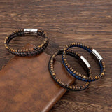 Men Bracelet Rope Steel Stone Leather Tiger Punk Jewelry Accessories