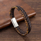 Men Bracelet Rope Steel Stone Leather Tiger Punk Jewelry Accessories