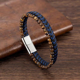 Men Bracelet Rope Steel Stone Leather Tiger Punk Jewelry Accessories