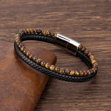Men Bracelet Rope Steel Stone Leather Tiger Punk Jewelry Accessories