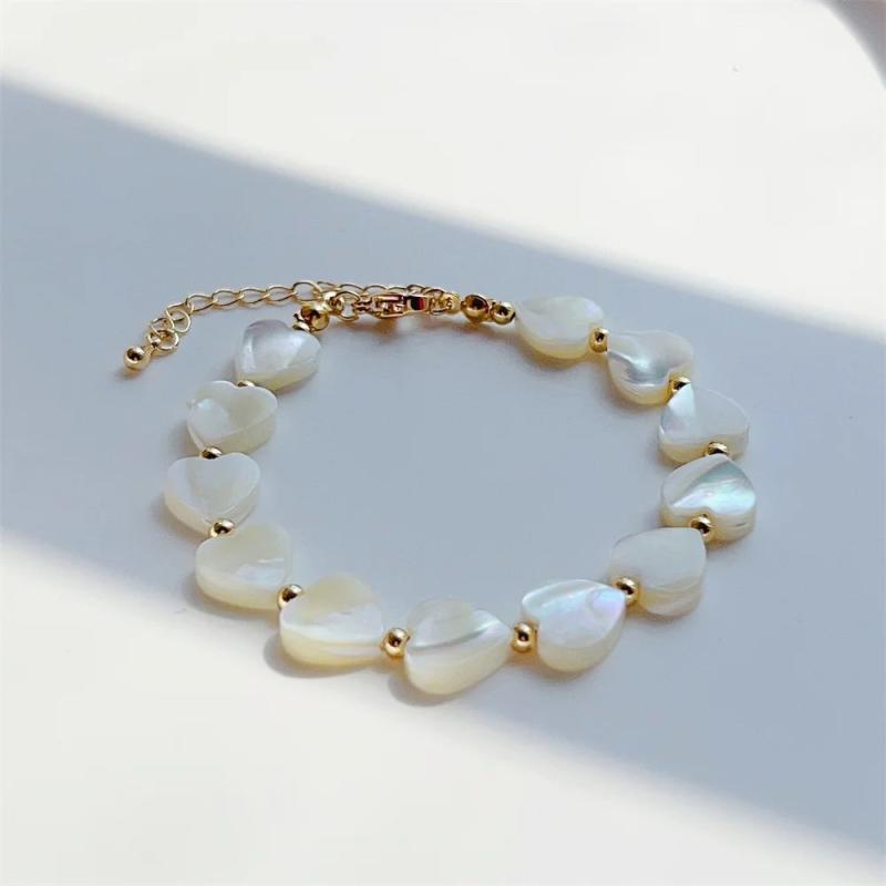 KKBEAD Natural Deep Shell Heart Bracelet Vintage Jewelry for Women