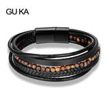 Tiger Eye Beaded Bracelet Magnetic Charm Stainless Steel Jewelry