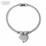Vintage Heart Charm Bracelet with Crystals Stainless Steel Snake Chain