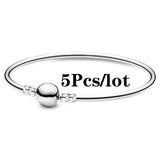 5Pcs Silver Plated Charm Bracelets DIY Beads Bangles Women Jewelry