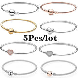 5Pcs Silver Plated Charm Bracelets DIY Beads Bangles Women Jewelry