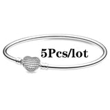 5Pcs Silver Plated Charm Bracelets DIY Beads Bangles Women Jewelry