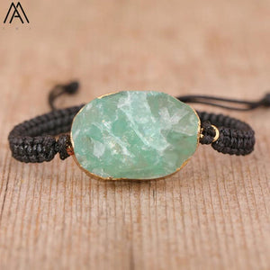 Women Amazonite Stone Charms Bracelet Boho Beads String Knotted