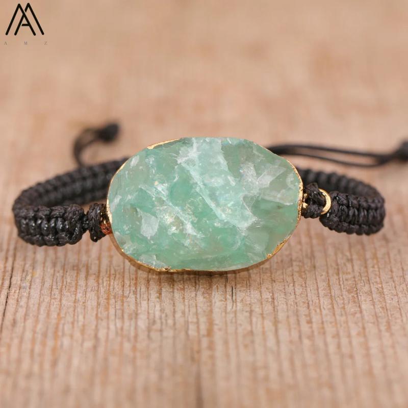 Women Amazonite Stone Charms Bracelet Boho Beads String Knotted