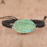 Women Amazonite Stone Charms Bracelet Boho Beads String Knotted