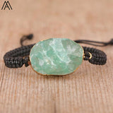 Women Amazonite Stone Charms Bracelet Boho Beads String Knotted