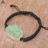 Women Amazonite Stone Charms Bracelet Boho Beads String Knotted