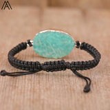 Women Amazonite Stone Charms Bracelet Boho Beads String Knotted