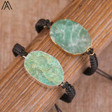 Women Amazonite Stone Charms Bracelet Boho Beads String Knotted