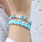 Enamel Geometric Beads Stretch Rainbow Bracelet Bangle