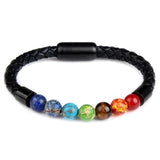 7 Chakra Stainless Steel Bracelets Natural Stone Leather