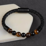 7 Chakra Stainless Steel Bracelets Natural Stone Leather