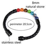 7 Chakra Stainless Steel Bracelets Natural Stone Leather