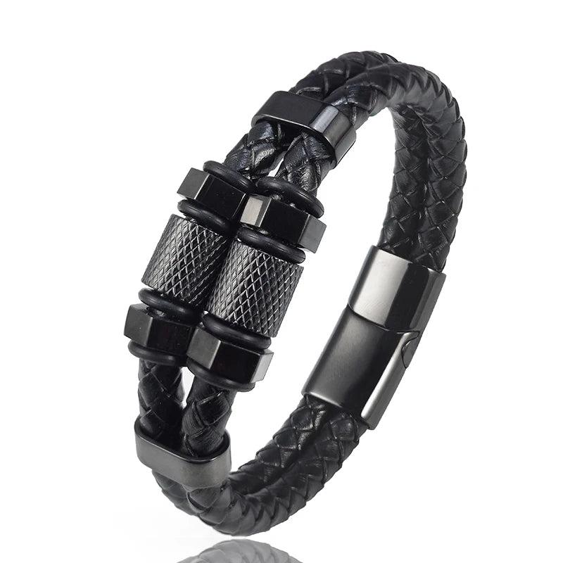 Stainless Steel Beaded Hexagon Bracelet Men's Jewelry