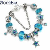 Silver Plated Charm Bracelet With Star Beads Pendant For Women DIY