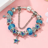 Silver Plated Charm Bracelet With Star Beads Pendant For Women DIY