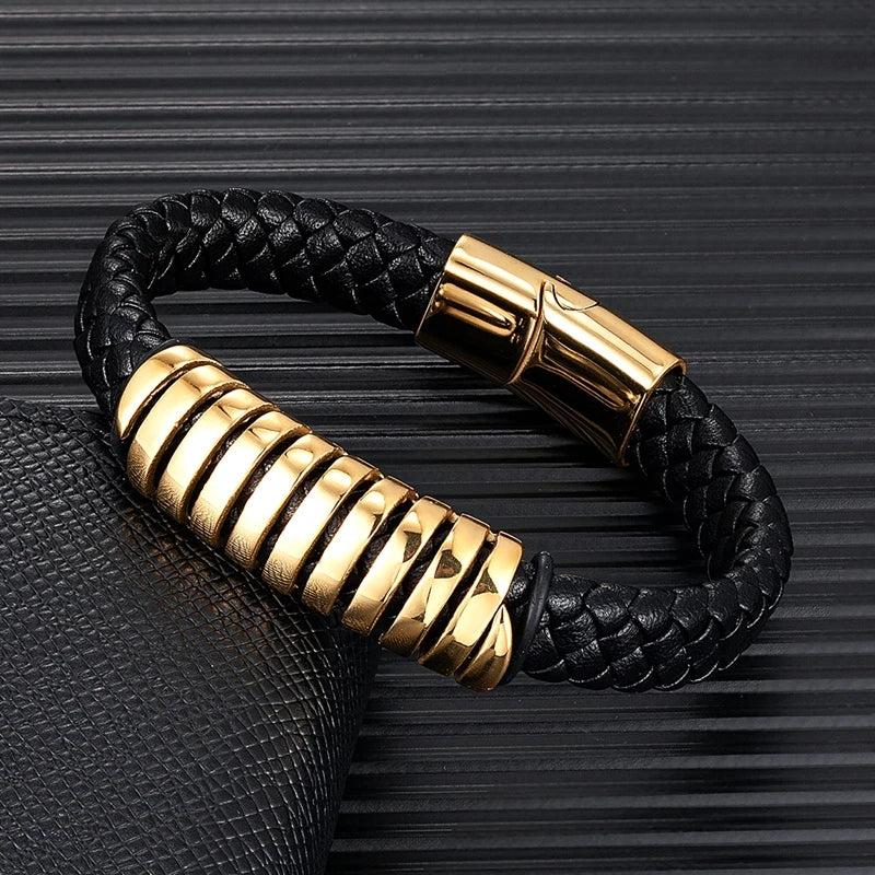 Locomotive Men Stainless Steel Charm Leather Punk Biker Jewelry