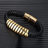 Locomotive Men Stainless Steel Charm Leather Punk Biker Jewelry
