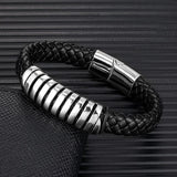 Locomotive Men Stainless Steel Charm Leather Punk Biker Jewelry