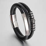 Men Leather Bracelet Multilayer Chain Stainless Steel Magnetic Clasp