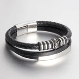 Men Leather Bracelet Multilayer Chain Stainless Steel Magnetic Clasp