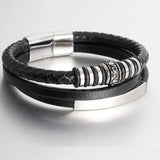 Men Leather Bracelet Multilayer Chain Stainless Steel Magnetic Clasp