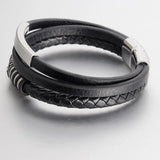 Men Leather Bracelet Multilayer Chain Stainless Steel Magnetic Clasp