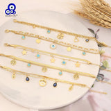 Adjustable Stainless Steel Evil Eye Charm Bracelet for Women Girls Men