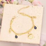 Adjustable Stainless Steel Evil Eye Charm Bracelet for Women Girls Men