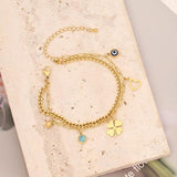 Adjustable Stainless Steel Evil Eye Charm Bracelet for Women Girls Men