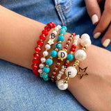 Faceted Stone Beaded Bracelet with Star Charm
