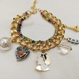 Crystal Letter Pearl Charm Bracelet for Women