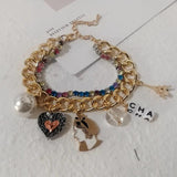Crystal Letter Pearl Charm Bracelet for Women