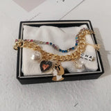 Crystal Letter Pearl Charm Bracelet for Women