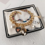 Crystal Letter Pearl Charm Bracelet for Women