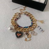 Crystal Letter Pearl Charm Bracelet for Women