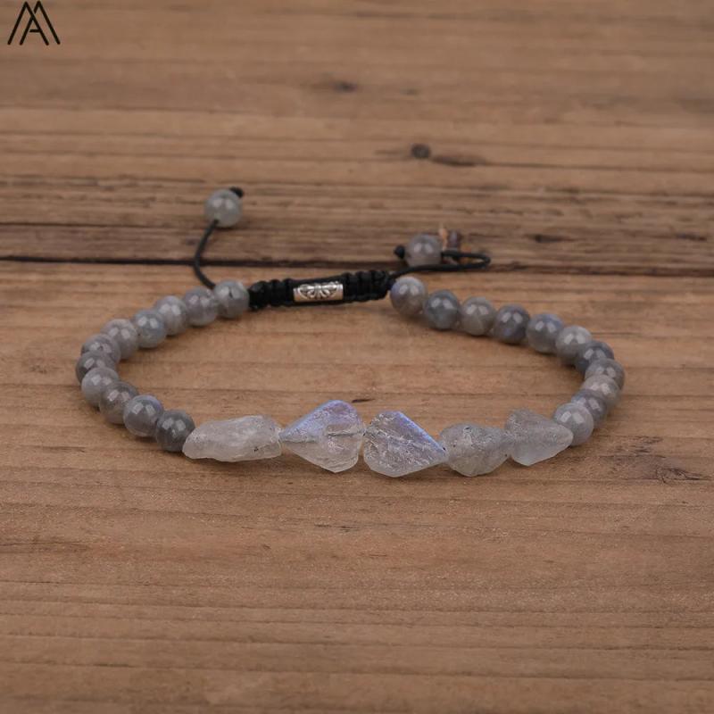Amethyst Quartz Labradorite Stone Adjustable Bracelet