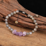 Amethyst Quartz Labradorite Stone Adjustable Bracelet