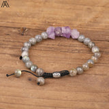 Amethyst Quartz Labradorite Stone Adjustable Bracelet