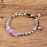Amethyst Quartz Labradorite Stone Adjustable Bracelet