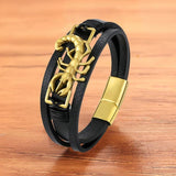 Leather Shrimp Bracelet Men Stainless Steel Magnetic Clasp Bangles