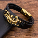 Leather Shrimp Bracelet Men Stainless Steel Magnetic Clasp Bangles