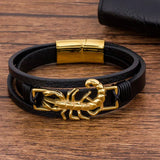 Leather Shrimp Bracelet Men Stainless Steel Magnetic Clasp Bangles