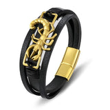 Leather Shrimp Bracelet Men Stainless Steel Magnetic Clasp Bangles