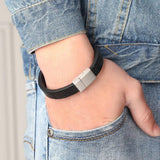 Vintage Leather Bracelets Stainless Steel Charms Jewelry