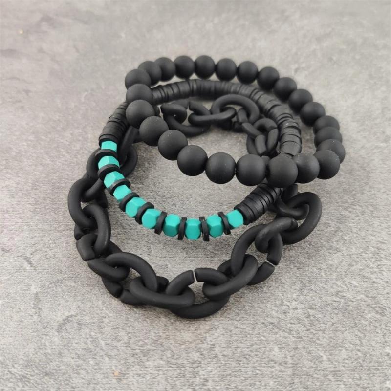 Heishi Rubber Stone Bead Shining Chain Bracelet Boho Beach